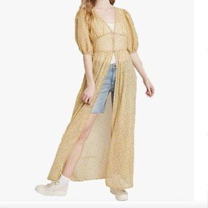 Wild Fable Floral Print Duster/ Maxi Dress- Yellow and Nude- Size Medium